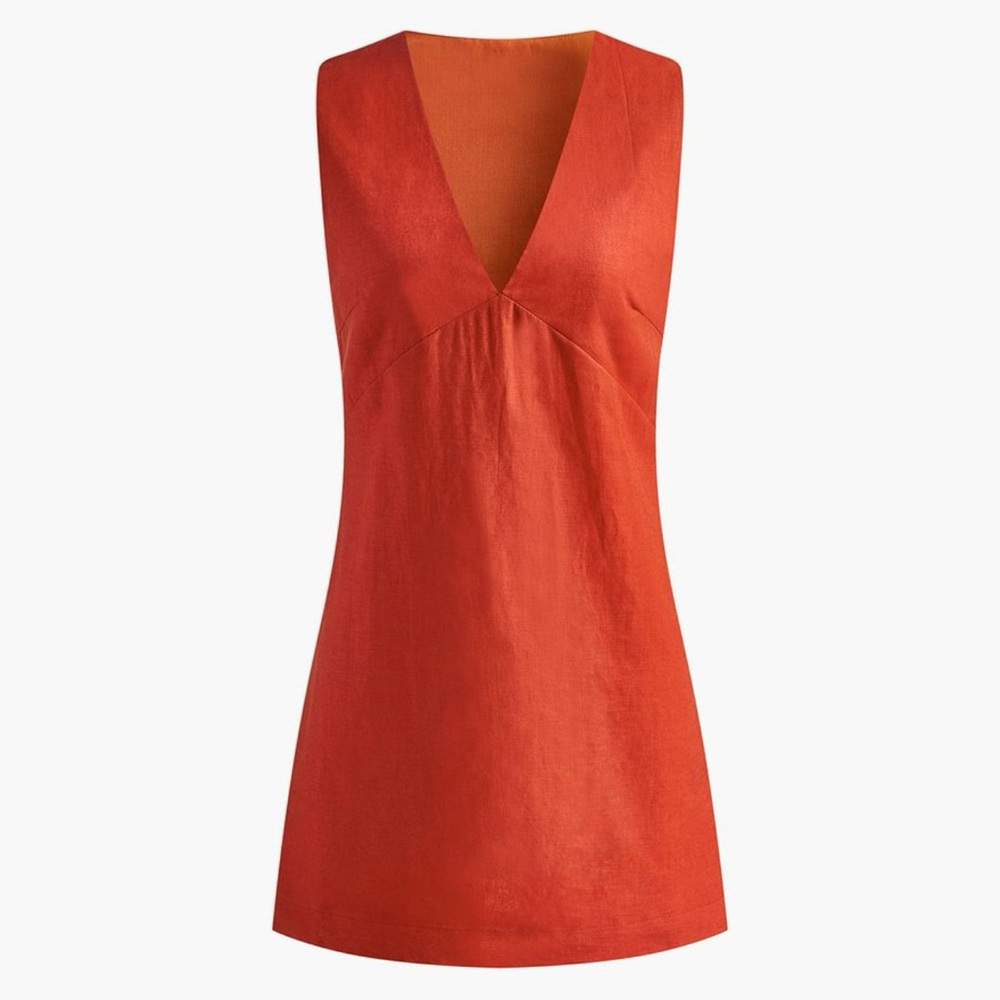 Cotton & Linen V-Neck Short Dress - Picture 2 of 7